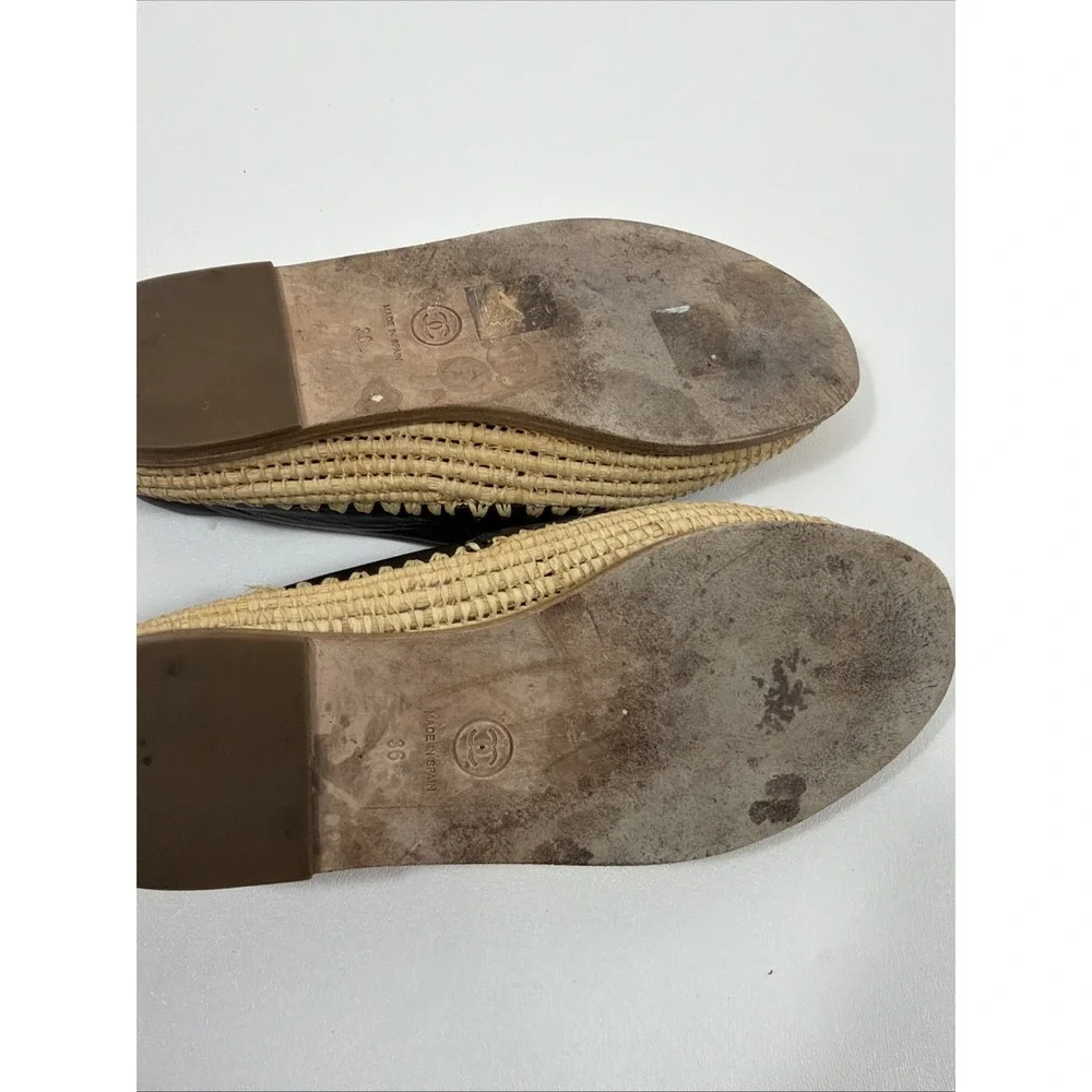 Chanel Black Leather CC Raffia Espadrille Flats Size EU 36 US‎ 6